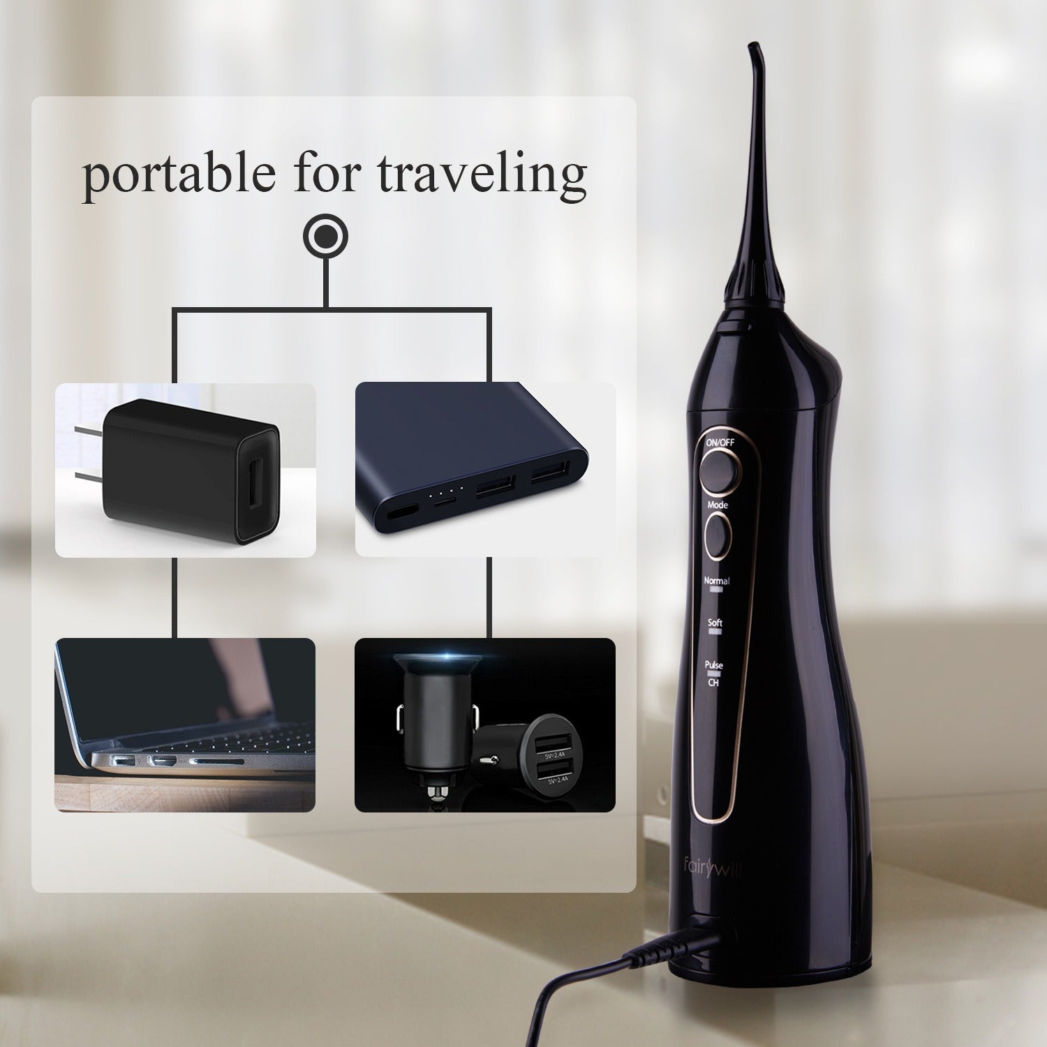 Hangsun Cordless Water Flosser – Black - CCOOPZ COLLECTIVE